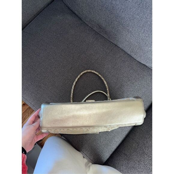 Michael by Michael Kors Jacquard Cream Metallic Gold Shoulder Bag Purse - Picture 9 of 9